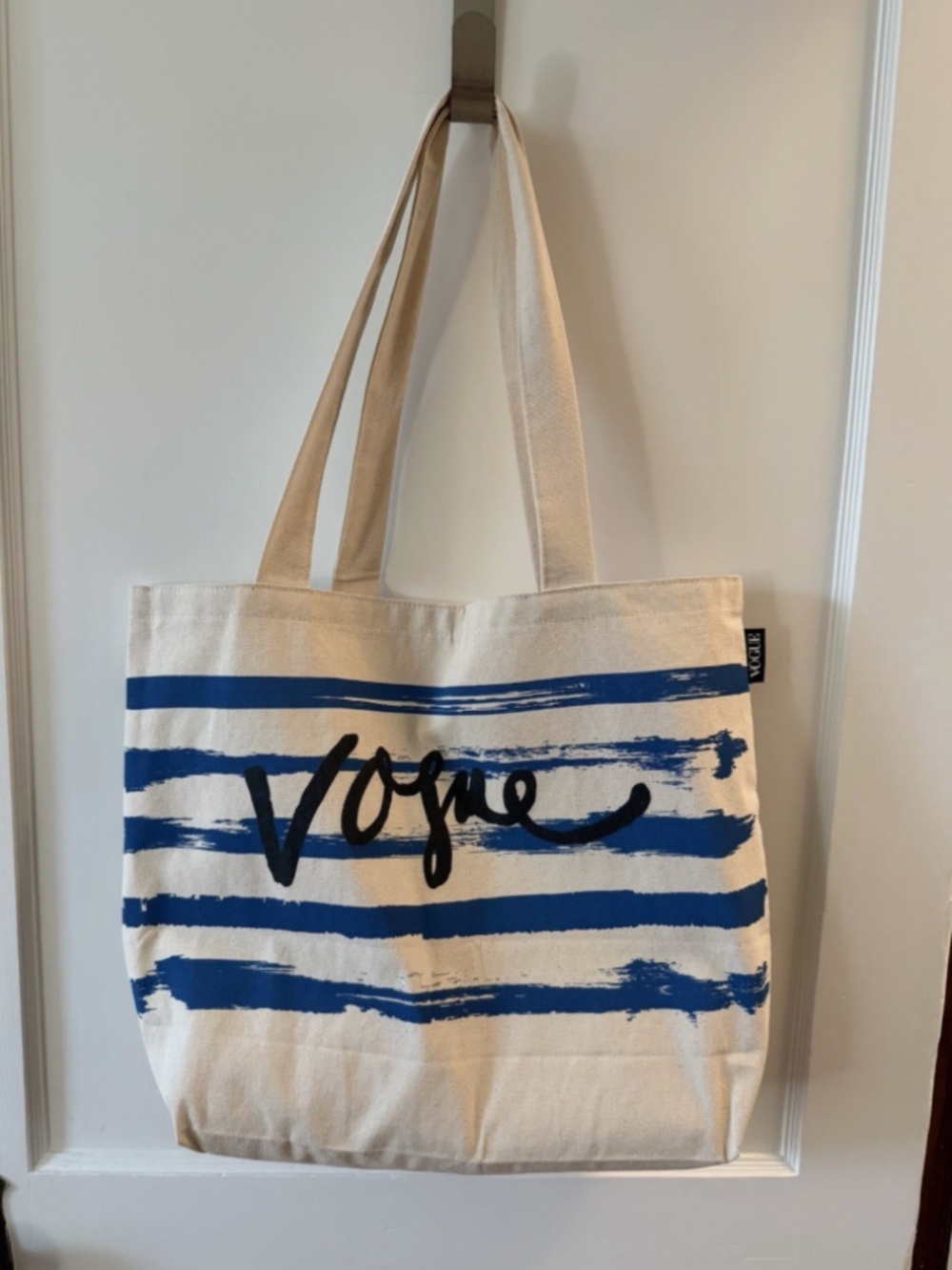 Vogue Magazine Canvas Tote Bag, Blue Stripe NEW